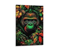 Poster Frame Canvas Wall Art Prints for Bedroom Decor - Animal Orangutan Highlighted Among Jungle Leaf Shadows 08x12inch(20x30cm) Picture Frame Artwork