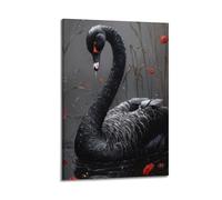 Poster Frame Canvas Wall Art Prints for Hallway Decor - Animal Black Swans Swimming Among The Reeds 08x12inch(20x30cm) Picture Frame Artwork
