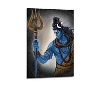 Poster Frame Canvas Wall Art Prints for Home Decor - Hinduism Poster Blue Skinned Shiva Holding Trident, with A Dark And Textured Background, Exuding Power And Majesty 24x36inch(60x90cm) Picture Frame