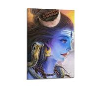Poster Frame Canvas Wall Art Prints for Home Decor - Hinduism Poster Detailed And Colorful Portrait of Blue Skinned Shiva with Snake, in A Soft, Radiant Light 08x12inch(20x30cm) Picture Frame Artwork