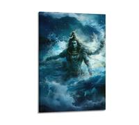 Poster Frame Canvas Wall Art Prints for Home Decor - Hinduism Poster Dynamic Shiva Emerging from The Ocean Waves, Exuding Strength And Majesty 24x36inch(60x90cm) Picture Frame Artwork