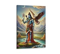 Poster Frame Canvas Wall Art Prints for Home Decor - Hinduism Poster Majestic Shiva Standing by A River, with An Eagle And Mountain Temples in The Background 12x18inch(30x45cm) Picture Frame Artwork