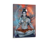 Poster Frame Canvas Wall Art Prints for Home Decor - Hinduism Poster Meditative Shiva in Lotus Position, with Trident And Snake, Against An Abstract Background 20x30inch(50x75cm) Picture Frame Artwork