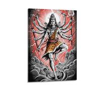 Poster Frame Canvas Wall Art Prints for Home Decor - Hinduism Poster Mighty Multi Armed Shiva in A Dynamic Dance Pose, with A Dramatic Red And Black Background 24x36inch(60x90cm) Picture Frame Artwork