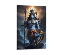 Poster Frame Canvas Wall Art Prints for Home Decor - Hinduism Poster Powerful Shiva Standing with Trident, Against A Dramatic Stormy Landscape with Lightning 20x30inch(50x75cm) Picture Frame Artwork