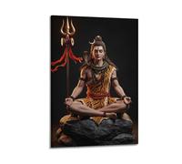 Poster Frame Canvas Wall Art Prints for Home Decor - Hinduism Poster Serene Shiva in Meditation, Adorned with Snake And Rudraksha Beads, Against A Dark, Focused Background 16x24inch(40x60cm) Picture F