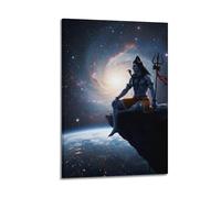 Poster Frame Canvas Wall Art Prints for Home Decor - Hinduism Poster Shiva Seated on A Cliff Overlooking Earth And The Cosmos, with A Trident by His Side 08x12inch(20x30cm) Picture Frame Artwork