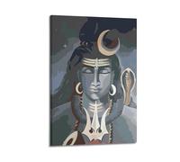 Poster Frame Canvas Wall Art Prints for Home Decor - Hinduism Poster Stylized Shiva with Crescent Moon And Snake, in A Monochromatic And Mysterious Style 12x18inch(30x45cm) Picture Frame Artwork