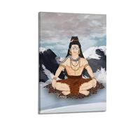 Poster Frame Canvas Wall Art Prints for Kitchen Decor - Hinduism Poster Tranquil Shiva in Meditation on A Leopard Skin, with Snow Capped Mountains in The Background 08x12inch(20x30cm) Picture Frame A