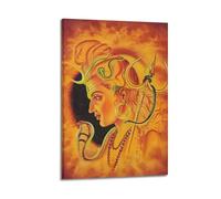 Poster Frame Canvas Wall Art Prints for Kitchen Decor - Hinduism Poster Warm Toned Profile of Shiva, with Serpent And Trident, Surrounded by A Fiery Aura 20x30inch(50x75cm) Picture Frame Artwork