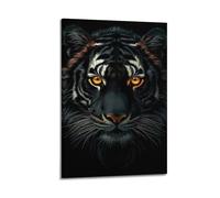 Poster Frame Canvas Wall Art Prints for Room Decor - Animal Tiger Close Up with Orange Eyes on Black Background 24x36inch(60x90cm) Picture Frame Artwork