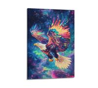 Poster Frame Canvas Wall Art Prints for Room Decor - Colorful Eagle Animal Spreads Its Wings And Flies in The Starry Sky 16x24inch(40x60cm) Picture Frame Artwork