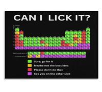 poster Funny Science Poster - Can I Lick It Periodic Table, Unframed Canvas Art for Nerds, Students, Home Office Decor(Framed,12x18inch(30x45cm))