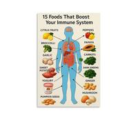Poster Guide to 15 Foods That Boost Your Immune System Poster Vintage Art, Wall Canvas, Decoration Aesthetic, Living Room, Kids Room Dormitory, Cafe, Bathroom, Suitable for Bedroom, Gym, Cool Classic