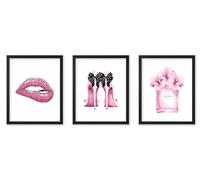 Poster Master 3-Piece Fashion Poster - Pink Designer Print - Lips Art - Perfume Art - Shoes Art - Gift for Women & Fashionista - Haute Couture Decor for Bedroom or Girls Room - 8x10 UNFRAMED Wall Art