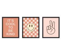 Poster Master 3-Piece It's Cool To Be Kind Poster - Checkered Smiley Print - Peace Sign Art - Trendy Art - Modern Art - Gift for Men & Women - Decor for Bedroom or Kid's Room - 8x10 UNFRAMED Wall Art