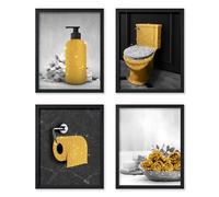 Poster Master 4-Piece Bathroom Accessories Poster - Gold Restroom Print - Trendy Art - Modern Art - Bathroom Wall Decoration - Guest Bath Decorations - Powder Room Wall Decor - 8x10 UNFRAMED Wall Art