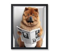 Poster Master Chow Chow Sitting on Toilet Poster - Dog Reading a Newspaper Print - Dog Art - Gift for Him, Her, Animal Lover - Fun Decor for Bedroom, Bathroom, Restroom - 11x14 UNFRAMED Wall Art