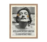Poster Master Dictionary Art Poster - Intelligence Without Ambition Print - Floral Mustache Art - Gift for Men & Women - Decor for Bedroom or Living Room, 8x10 Beige Framed