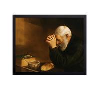 Poster Master Vintage Grace Painting Poster - Retro Man Praying Over Bread Print - Gratitude Art - Gift for Men, Women - Religious Decor for Living Room, Kitchen, Dining Room - 11x14 UNFRAMED Wall Art