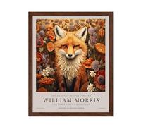 Poster Master William Morris Poster - Fox and Flowers Print - Flower Art - Botanical Art - Animal Art - Exhibition Art - Floral Art - Aesthetic Office or Living Room Decor - 16x20 Brown Framed