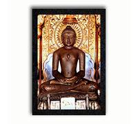 Poster N Frames UV Textured Decorative Art Print of Lord Mahavir Swami Jain God with Wooden Synthetic Frame Painting Size 14 x 20 inch