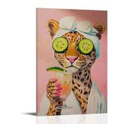Poster of A Leopard Making A Facial Mask And Enjoying A Cold Drink Poster Vintage Art, Wall Canvas, Decoration Aesthetic, Living Room, Kids Room Dormitory, Cafe, Bathroom, Suitable for Bedroom, Gym, C