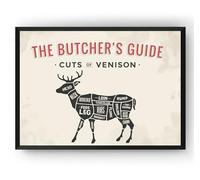 Poster of a Meat Cut Poster,Venison, Pork Pig Beef Cow Lamb Chicken, Meat Cuts Chart, Diagram Print(14) (A4 8.27 x 11.69 inch)