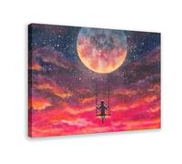 Poster of Swinging on The Moon Canvas Poster Bedroom Decor Landscape Office Room Decor Gift 12x18inch(30x45cm)