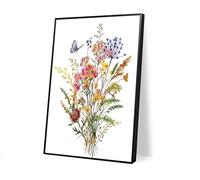 Poster Original Design Watercolor Wildflower Bouquet(17"x11" Golden Frame) Wall Art Spring Botanical Picture Gold Accent Meadow Flora Aesthetic Room Decor Butterfly Floral Illustration