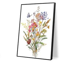Poster Original Design Watercolor Wildflower Bouquet(17"x11" Golden Frame) Wall Art Spring Botanical Picture Gold Accent Meadow Flora Aesthetic Room Decor Butterfly Floral Illustration