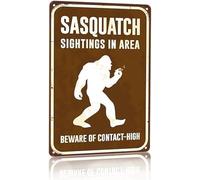 Poster Print Bigfoot Humor Sasquatch Sightings,Beware of Contact High Road Tin Sign Style with Aged Effect 6x8 Inch