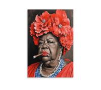 Poster Printable Cigar Art, Black Cuban Woman Smoking Cigar Poster, Cigar Bar Art, Cigar Room Decor Poster Canvas Poster Wall Art Decor Print Picture Paintings for Living Room Bedroom Decoration 12x18