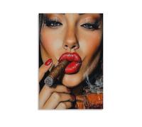 Poster Printable Cigar Art, Cuban Woman Smoking Cigar Poster Cigar Bar Art, Cigar Room Decor Poster(2) Canvas Poster Wall Art Decor Print Picture Paintings for Living Room Bedroom Decoration 12x18inch