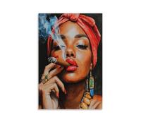 Poster Printable Cigar Art, Cuban Woman Smoking Cigar Poster Cigar Bar Art, Cigar Room Decor Poster Canvas Poster Wall Art Decor Print Picture Paintings for Living Room Bedroom Decoration 08x12inch(20