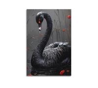 Poster Unframe Canvas Wall Art Prints for Hallway Decor - Animal Black Swans Swimming Among The Reeds 20x30inch(50x75cm) Picture Unframe Artwork