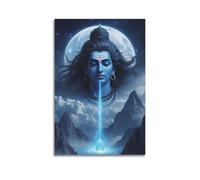 Poster Unframe Canvas Wall Art Prints for Home Decor - Hinduism Poster Cosmic Shiva with Flowing River of Energy, Under A Full Moon And Starry Sky, Overlooking Mountains 16x24inch(40x60cm) Picture Unf