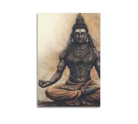 Poster Unframe Canvas Wall Art Prints for Home Decor - Hinduism Poster Dark Toned Shiva in Meditation, with Elaborate Necklaces And A Radiant, Circular Halo 24x36inch(60x90cm) Picture Unframe Artwork