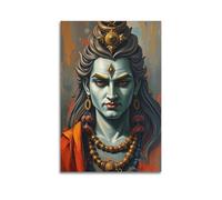 Poster Unframe Canvas Wall Art Prints for Home Decor - Hinduism Poster Intricately Adorned Shiva in Close Up, with Ornate Jewelry And Cosmic Flair 16x24inch(40x60cm) Picture Unframe Artwork