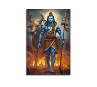 Poster Unframe Canvas Wall Art Prints for Home Decor - Hinduism Poster Majestic Shiva with Nandi, Walking Through A Battle Like Scene with Fire And Flags, Exuding Strength 20x30inch(50x75cm) Picture U