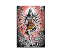 Poster Unframe Canvas Wall Art Prints for Home Decor - Hinduism Poster Mighty Multi Armed Shiva in A Dynamic Dance Pose, with A Dramatic Red And Black Background 20x30inch(50x75cm) Picture Unframe Art