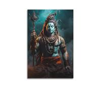 Poster Unframe Canvas Wall Art Prints for Home Decor - Hinduism Poster Powerful Shiva with Trident, Surrounded by A Stormy Aura with Sparks And Lightning 12x18inch(30x45cm) Picture Unframe Artwork