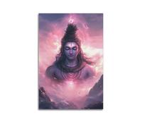 Poster Unframe Canvas Wall Art Prints for Home Decor - Hinduism Poster Radiant Shiva with Celestial Aura, Set Against A Pinkish Purple Cosmic Background 20x30inch(50x75cm) Picture Unframe Artwork