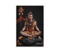 Poster Unframe Canvas Wall Art Prints for Home Decor - Hinduism Poster Serene Shiva in Meditation, Adorned with Snake And Rudraksha Beads, Against A Dark, Focused Background 24x36inch(60x90cm) Picture