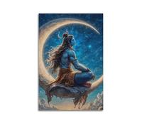 Poster Unframe Canvas Wall Art Prints for Home Decor - Hinduism Poster Serene Shiva Meditating on A Crescent Moon, Set Against A Starry Celestial Background 16x24inch(40x60cm) Picture Unframe Artwork