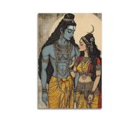 Poster Unframe Canvas Wall Art Prints for Home Decor - Hinduism Poster Shiva And Parvati in An Intimate Moment, Depicted in A Traditional Art Style with Earthy Tones 24x36inch(60x90cm) Picture Unframe