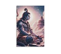 Poster Unframe Canvas Wall Art Prints for Home Decor - Hinduism Poster Shiva in Meditation, with Leopard Skin And Snake, Set Against A Mountainous, Star Lit Background 16x24inch(40x60cm) Picture Unfra