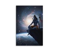 Poster Unframe Canvas Wall Art Prints for Home Decor - Hinduism Poster Shiva Seated on A Cliff Overlooking Earth And The Cosmos, with A Trident by His Side 12x18inch(30x45cm) Picture Unframe Artwork