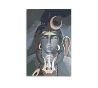 Poster Unframe Canvas Wall Art Prints for Home Decor - Hinduism Poster Stylized Shiva with Crescent Moon And Snake, in A Monochromatic And Mysterious Style 20x30inch(50x75cm) Picture Unframe Artwork