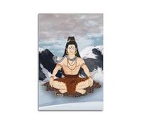 Poster Unframe Canvas Wall Art Prints for Kitchen Decor - Hinduism Poster Tranquil Shiva in Meditation on A Leopard Skin, with Snow Capped Mountains in The Background 16x24inch(40x60cm) Picture Unfra